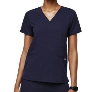 Figs Technical Collection Scrub Top Navy Pockets Logo Medical Job Womens Size L